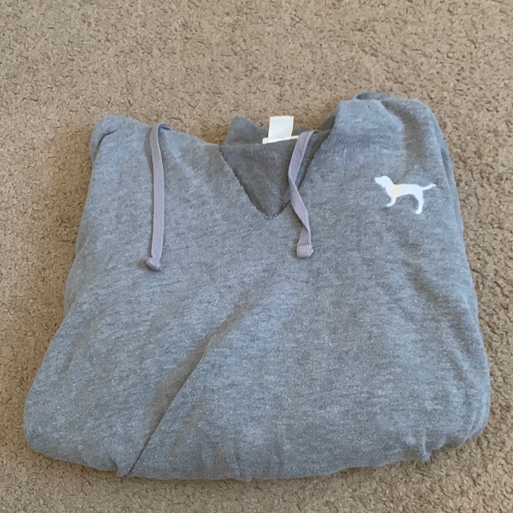 Grey PINK Victoria’s Secret V-Neck Hoodie